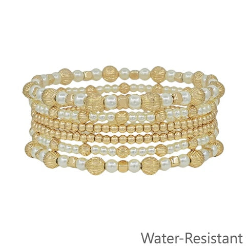 Porch Swing Gold and Pearl Bracelet Stack (Set of 6)
