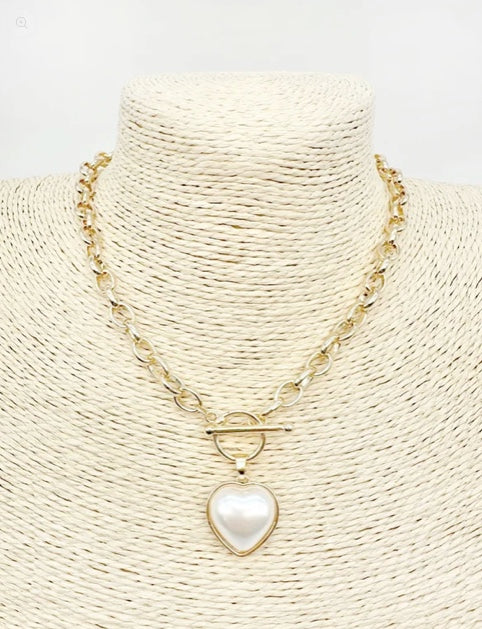 Darlin' Pearl Heart Toggle Necklace