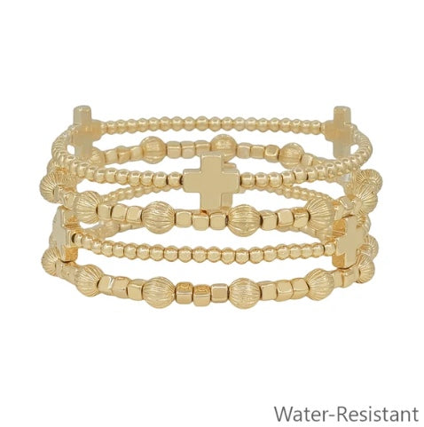 Revival Gold Cross Bracelet Stack (Set of 4)