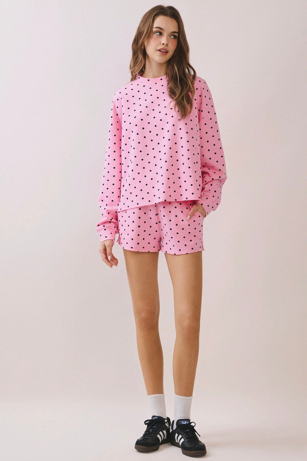 The Tinsley Lounge Set - Pink with Black Polka Dots