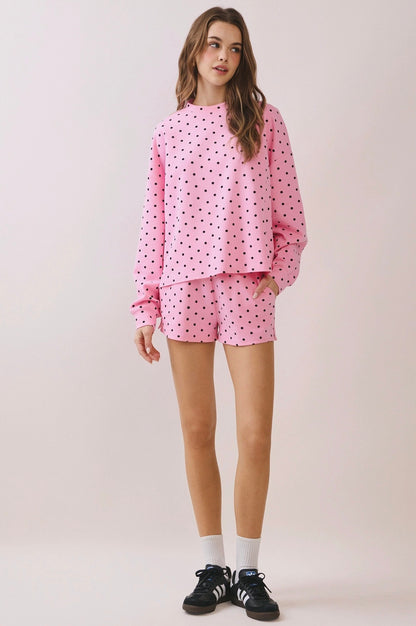 The Tinsley Lounge Set - Pink with Black Polka Dots