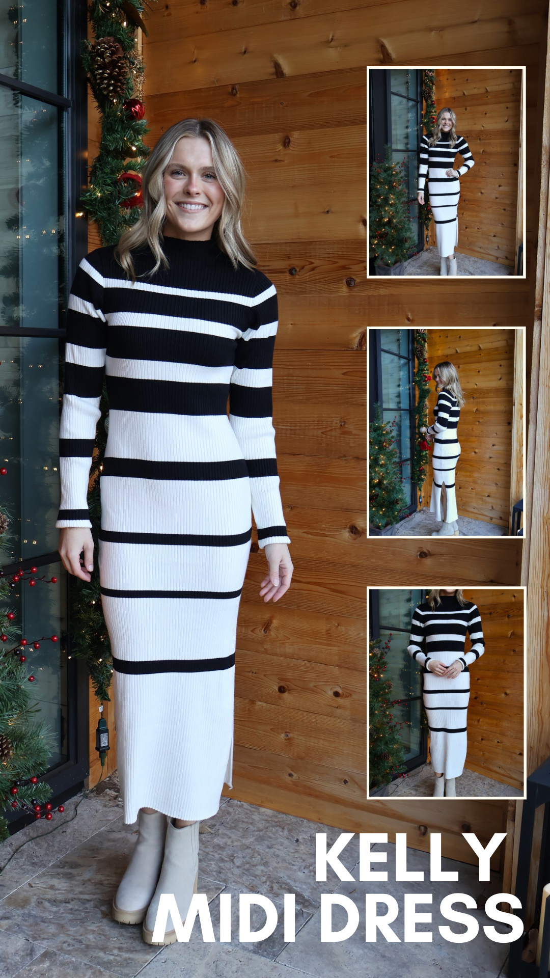 Kelly Midi Dress - Black & White Stripe