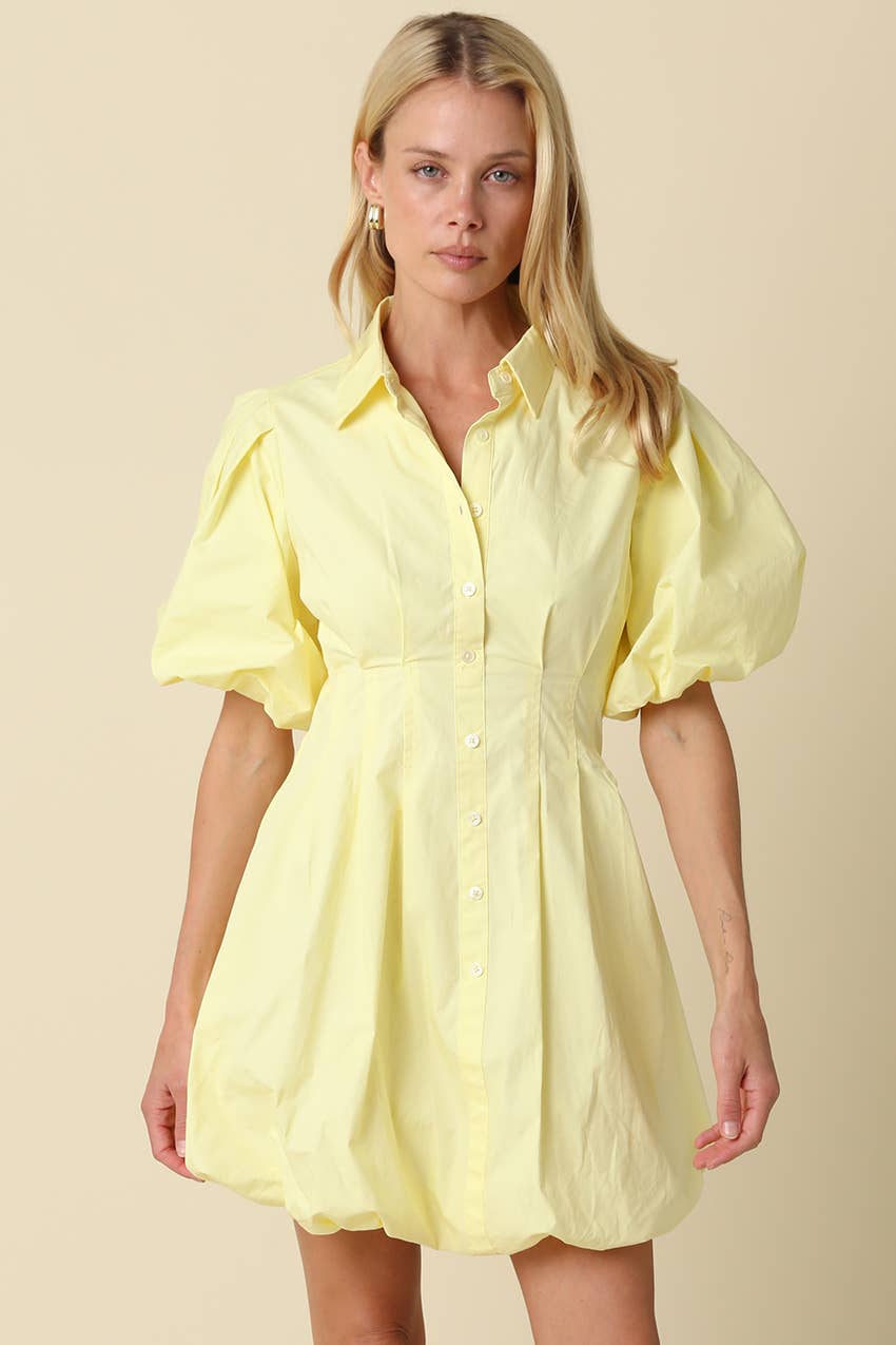 Lemon Drop Puff Sleeve Mini Dress