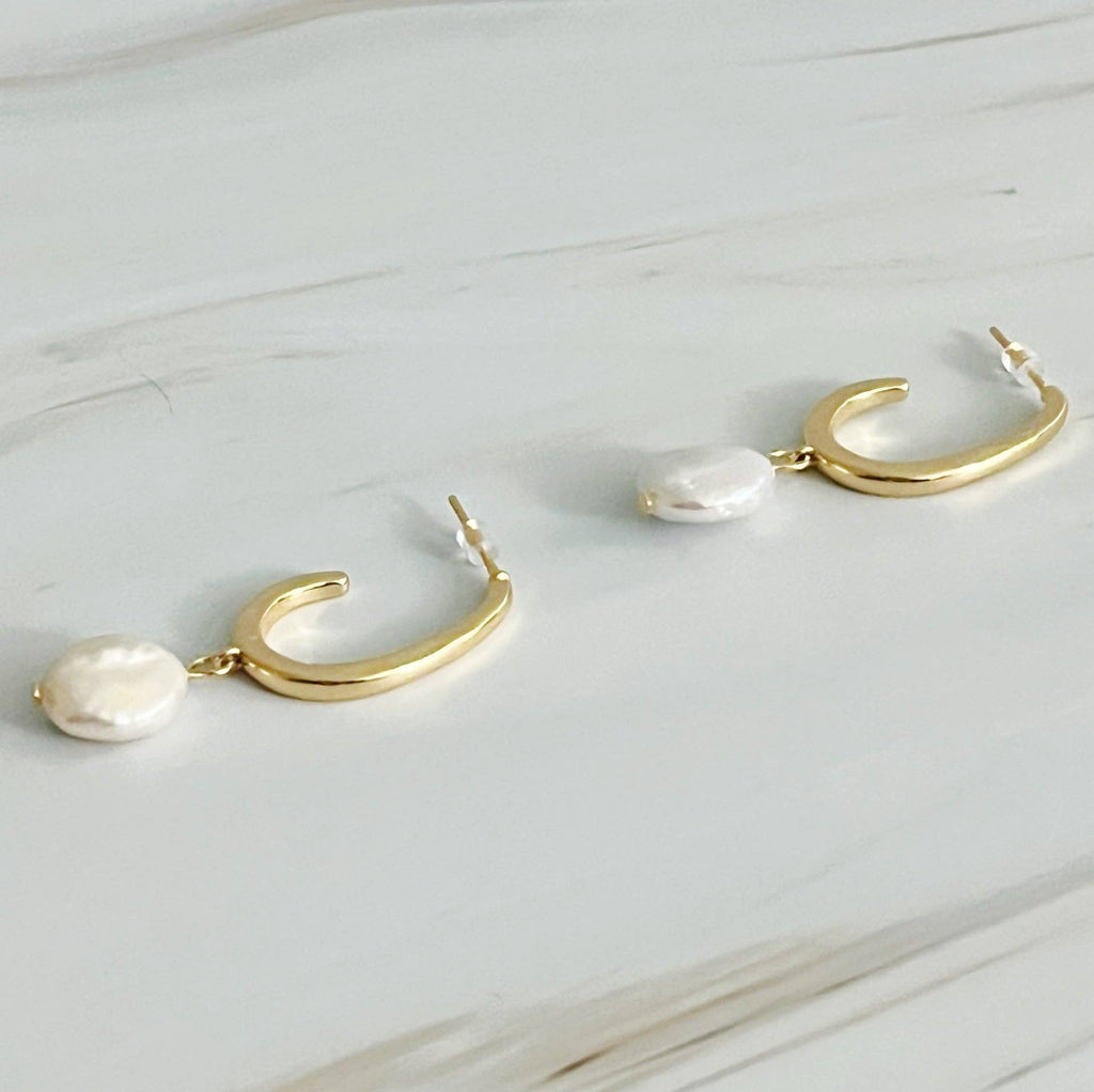 Veranda Pearl Drop Hoop Earrings