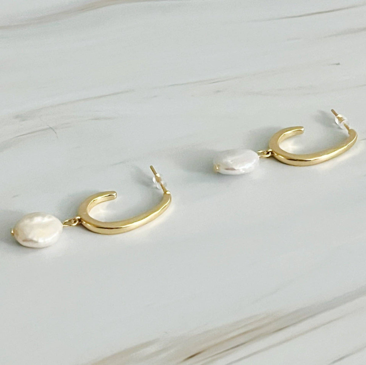 Veranda Pearl Drop Hoop Earrings