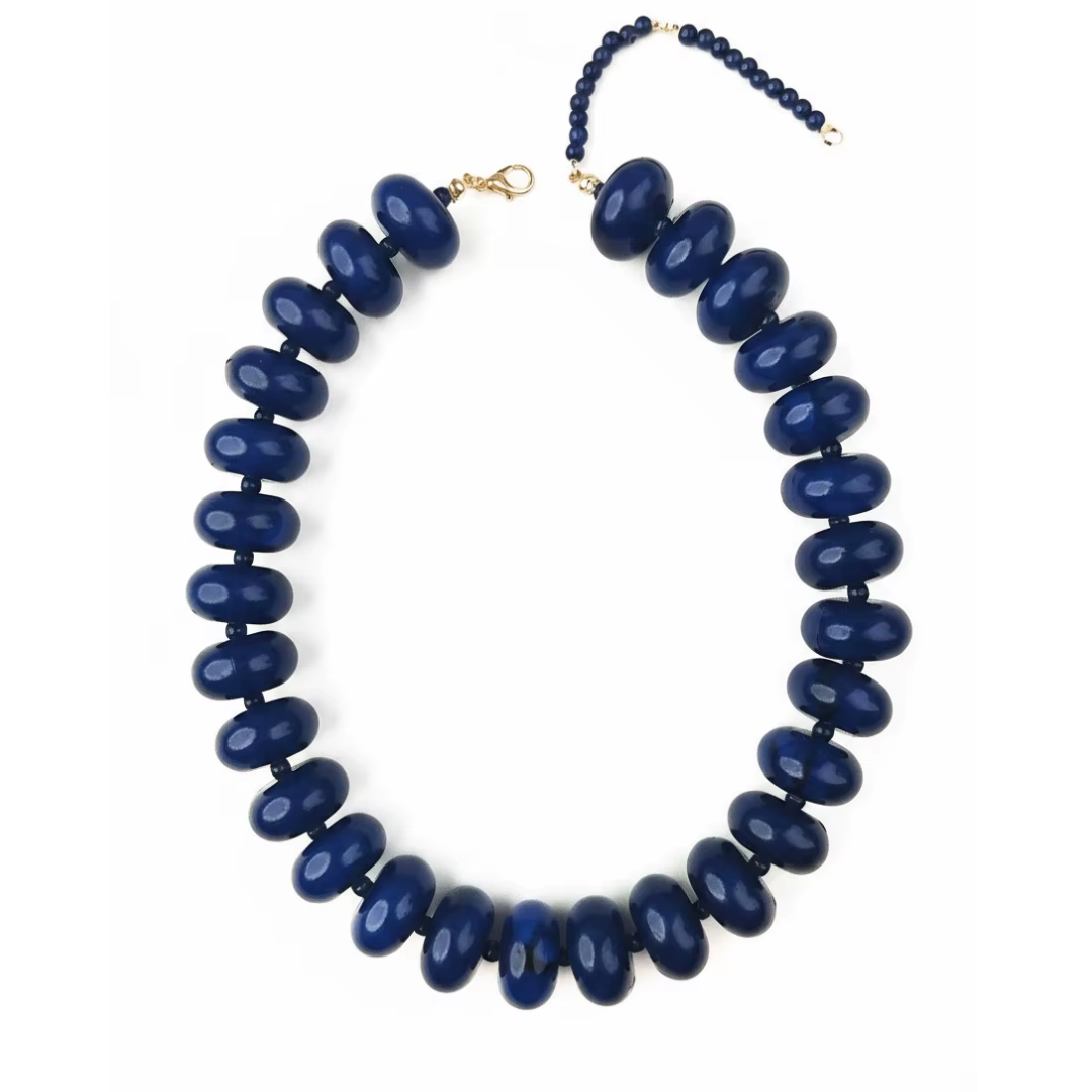 Dolly Beaded Statement Necklace in Navy