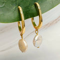 Veranda Pearl Drop Hoop Earrings