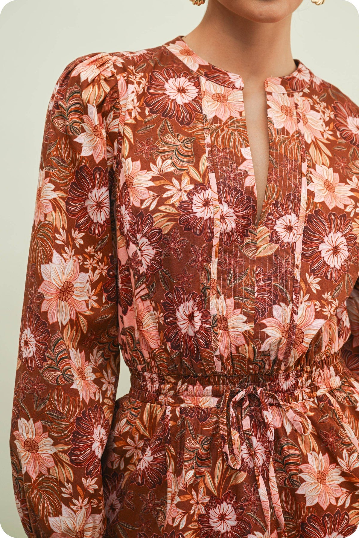 Flora Print Block Long Sleeve Mini Dress