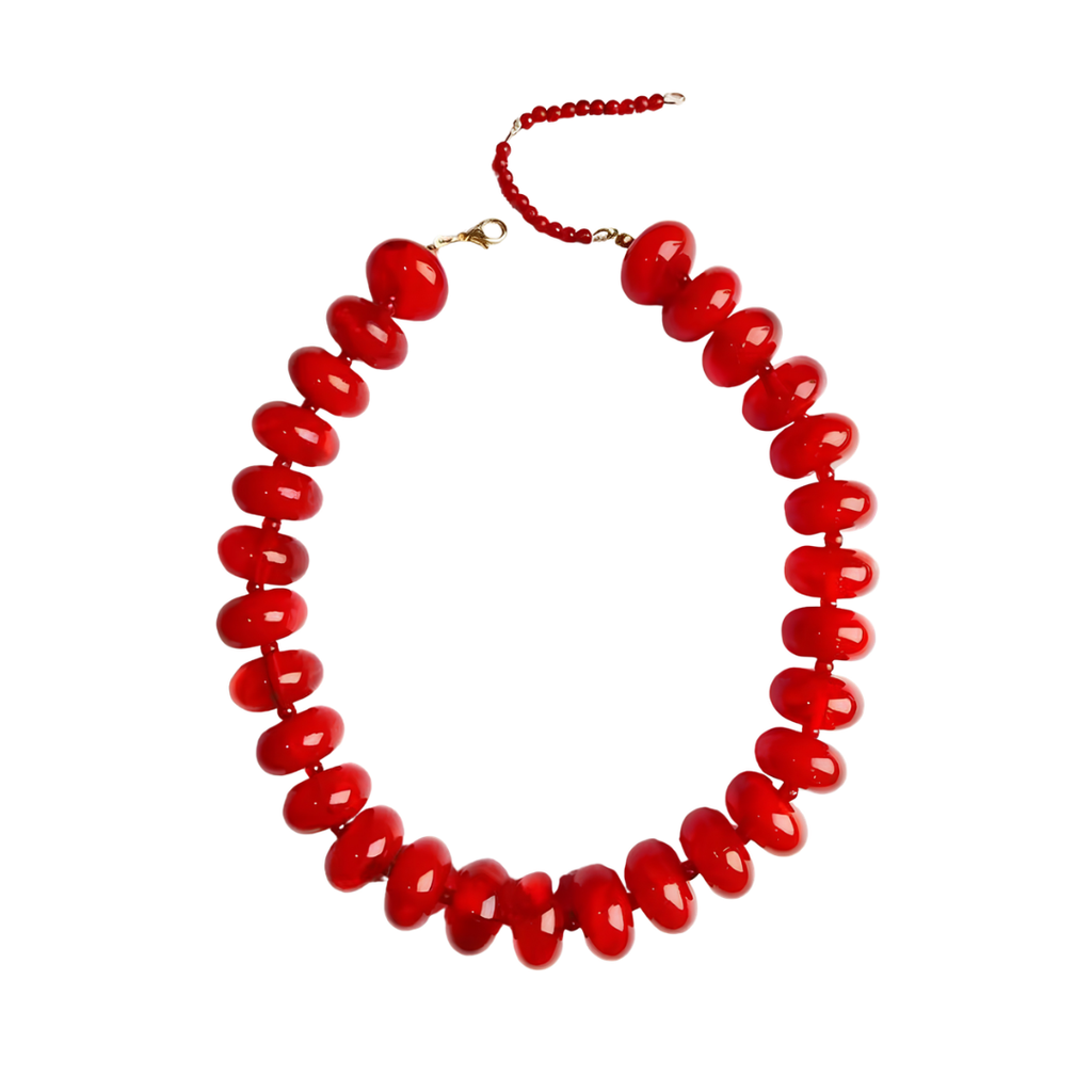 Dolly Beaded Statement Necklace in Red