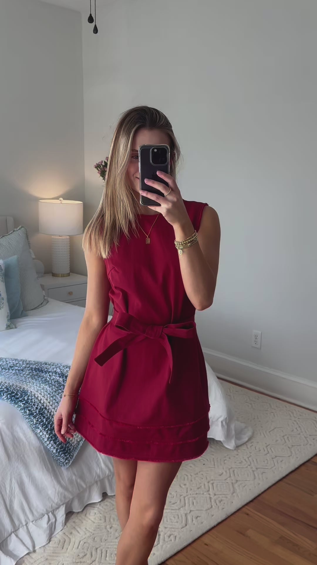 Amelia Tie Mini Dress in Crimson
